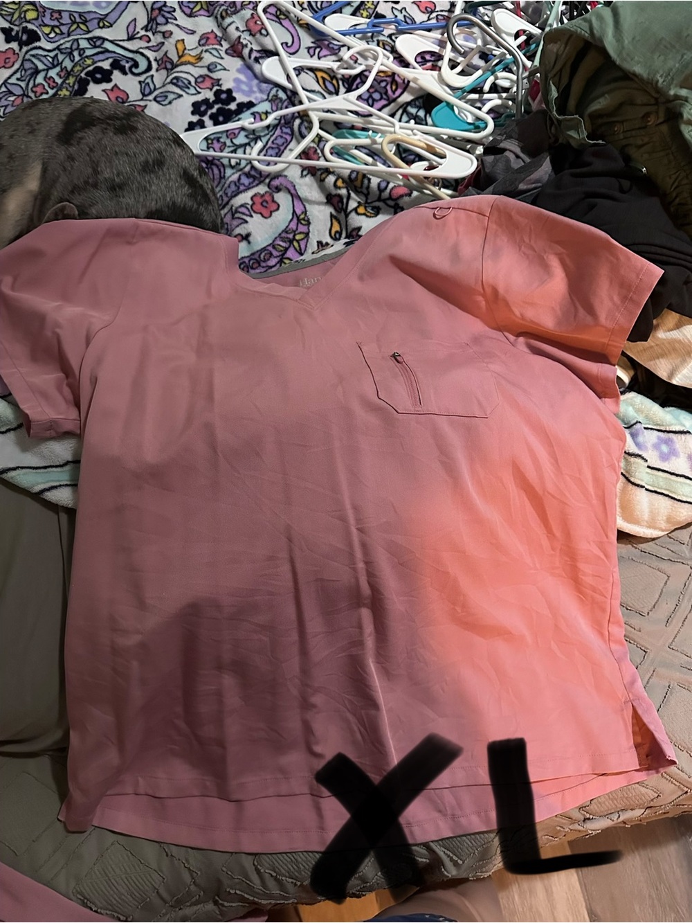 Hanes Women's Pink Short-Sleeve V-Neck Tee with Chest Pocket